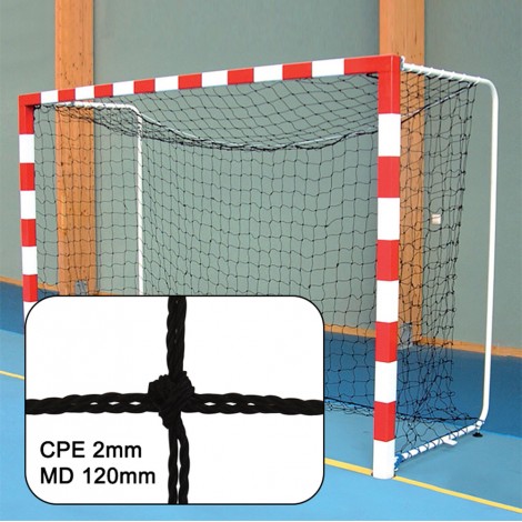 Filet de Handball réglementaires buts 3mx2mx1m Cablé PE 2 mm Maille 120 double Noir Sporti